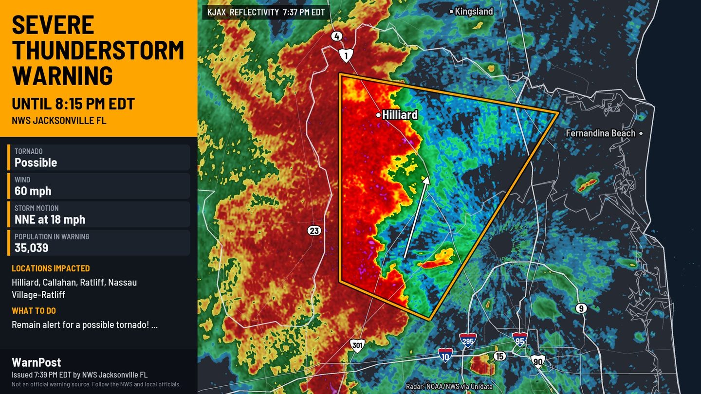 WarnPost Severe Thunderstorm Warning flyer for NWS Jacksonville